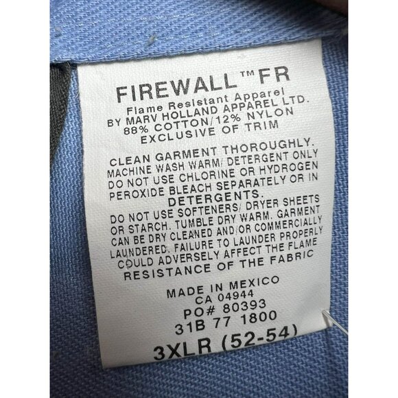 Marv Holland Button Down Shirt Men Size 3XLR Blue Long Sleeve Firewall Workwear - Picture 5 of 11